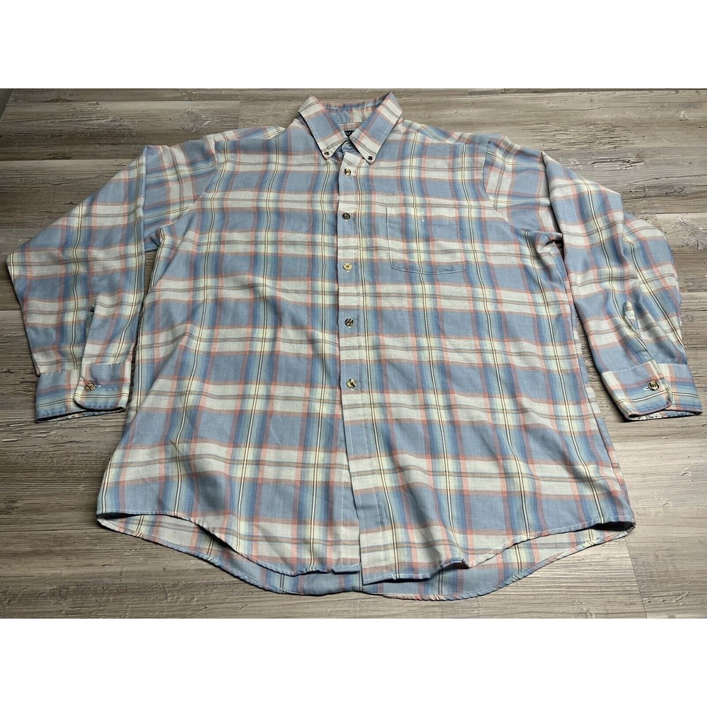 Vintage Par Four Mens Blue‎ Pink Button Down long Sleeve Shirt XL Casual